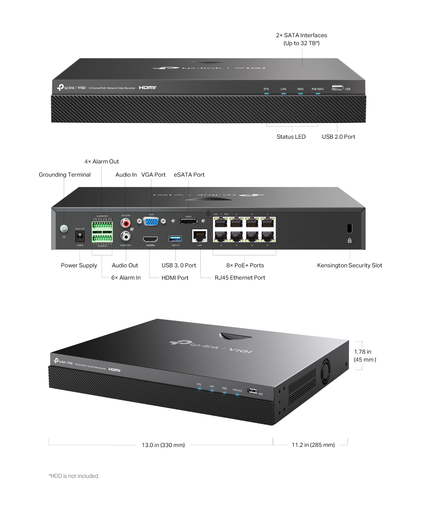 TP-Link VIGI NVR2008H-8MP 8 Channel PoE+ Network Video Recorder