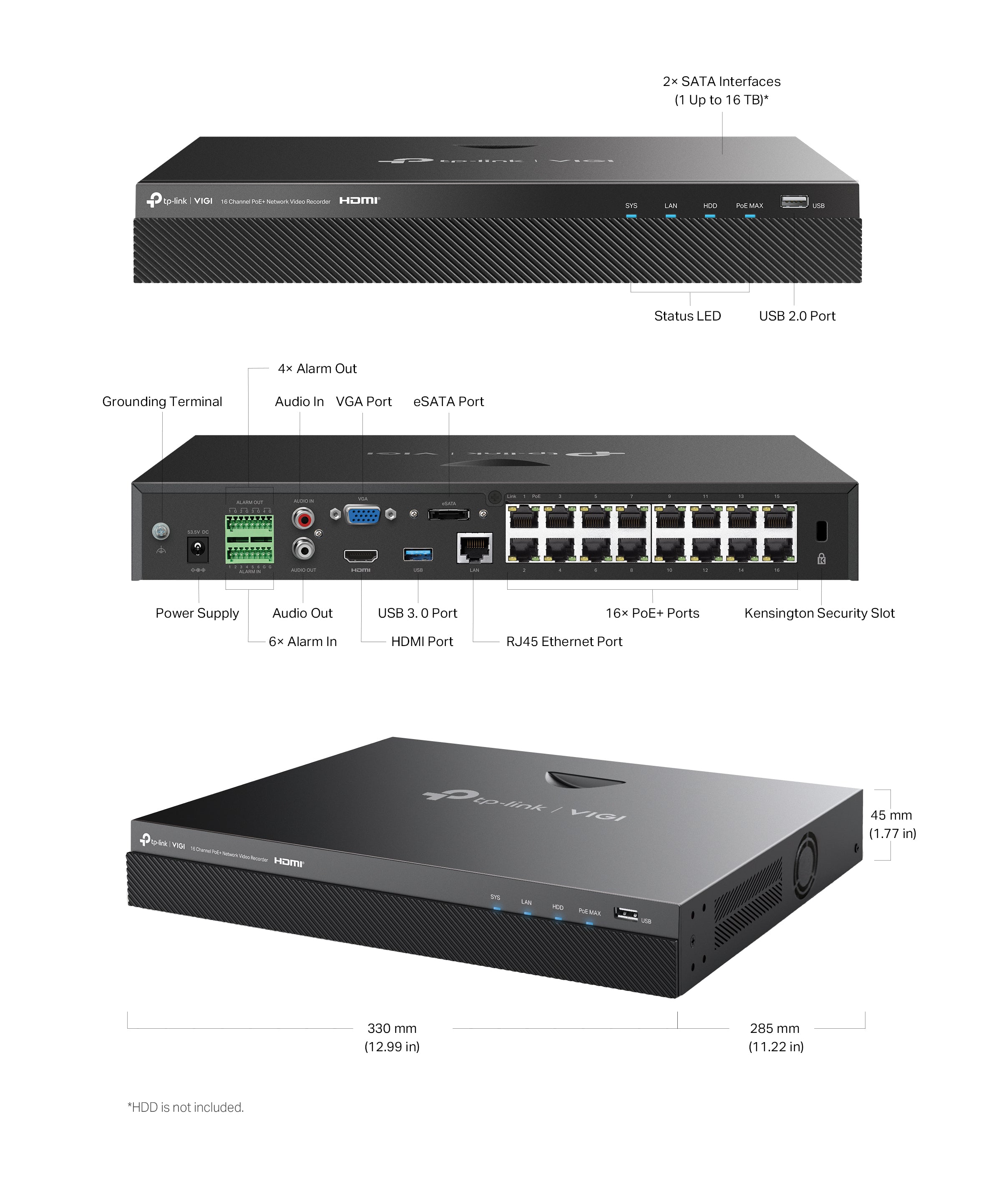 Tp-Link VIGI NVR2016H-16MP V2 16 Channel PoE Network Video Recorder