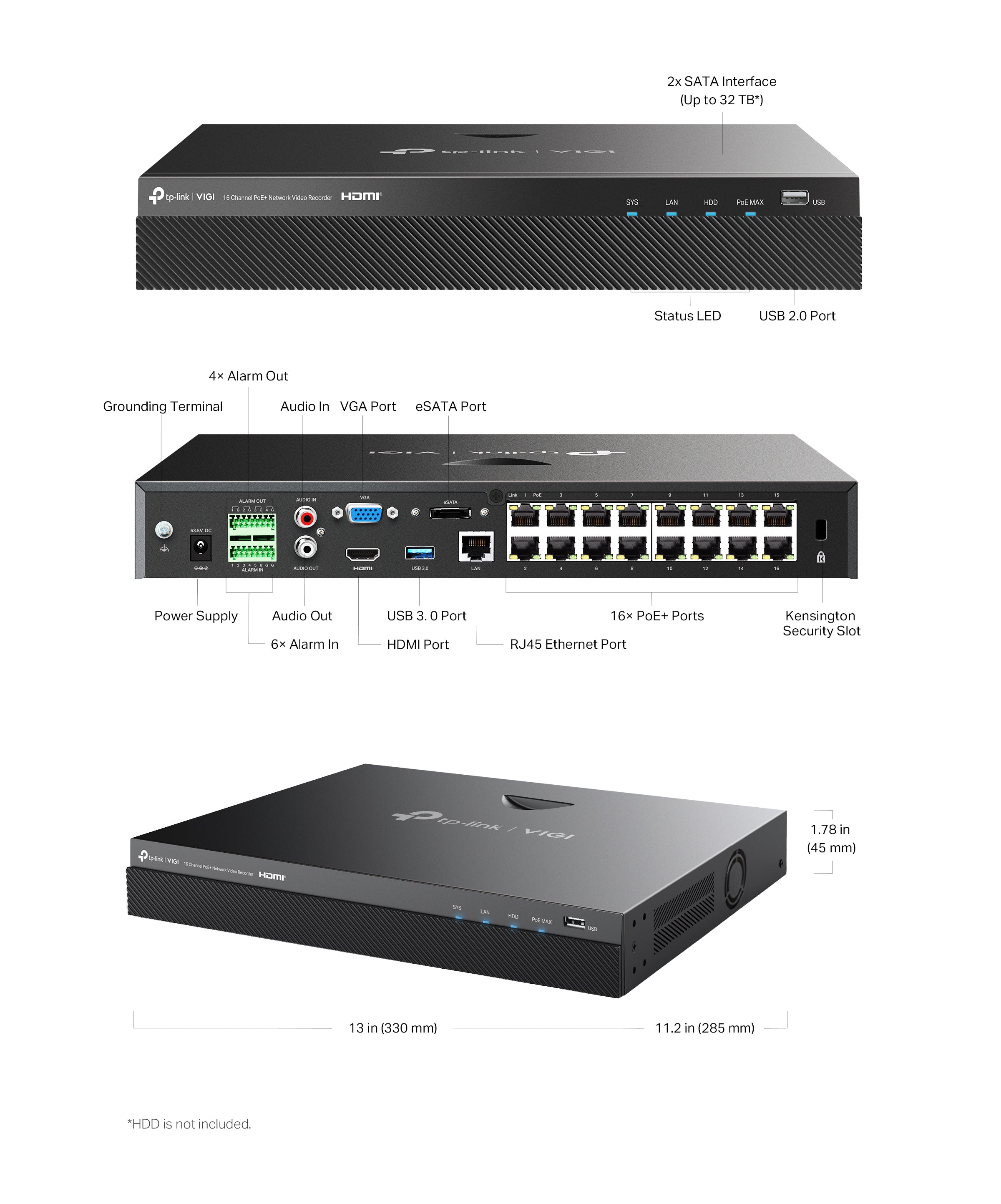TP-Link VIGI NVR2016H-16P 16 Channel PoE+ Network Video Recorder