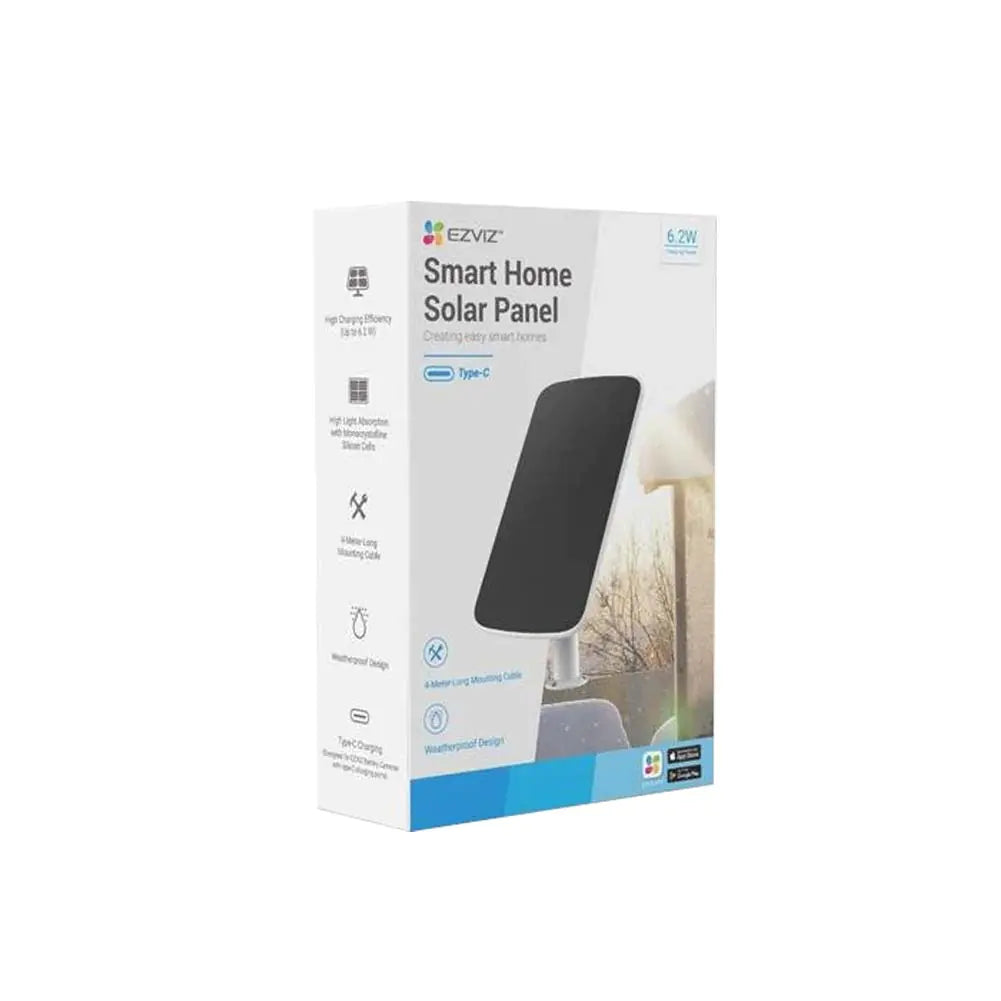 EZVIZ BC1 Solar Panel-E 6W - IP65 Protection with 4 Meter Cable USB-C and Mounting Bracket