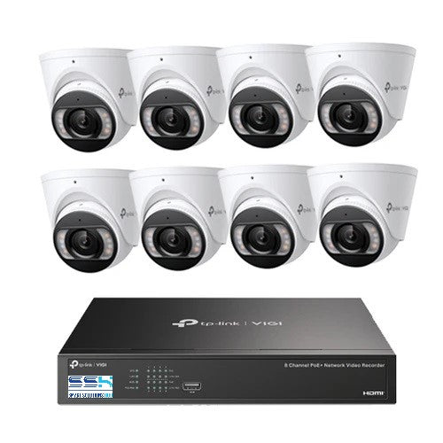 Tp-Link 8MP 8CH CCTV Kit: 8 x IP Turret Cameras (Full-Colour Speaker, Mic, Light) + 8CH NVR