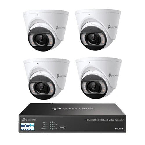 Tp-Link 8MP 4CH CCTV Kit: 4 x IP Turret Cameras (Full-Colour Speaker, Mic, Light) + 4CH NVR