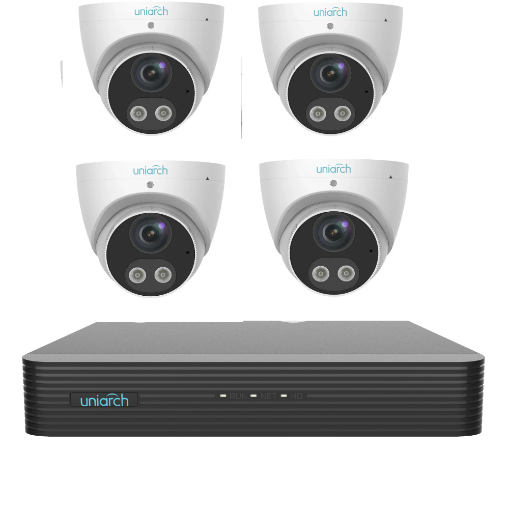 Uniarch 8MP HD Inteligent 4Ch Kit, Pro Series 4K NVR-104X-P4, Full Color, Audio and Light