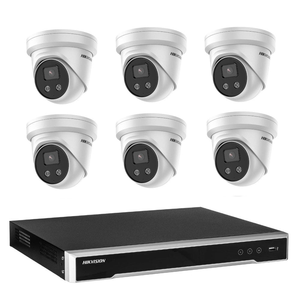 Hikvision 8MP 8CH CCTV Kit: 6 x IP AcuSense Turret Cameras + 8CH NVR