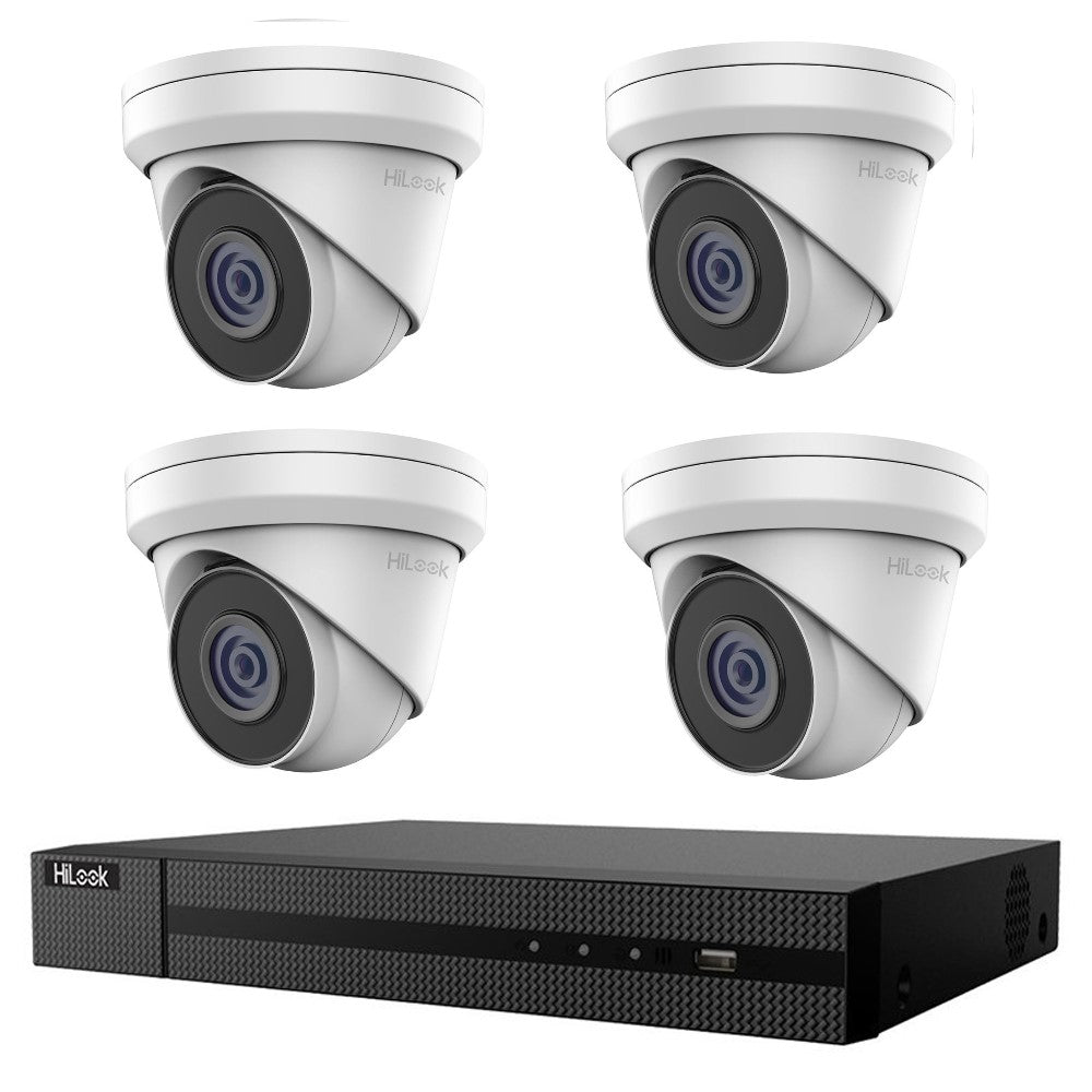 Hikvision HiLook 8MP 4K 4CH CCTV Kit: 4 x IP Turret Cameras + 4CH NVR