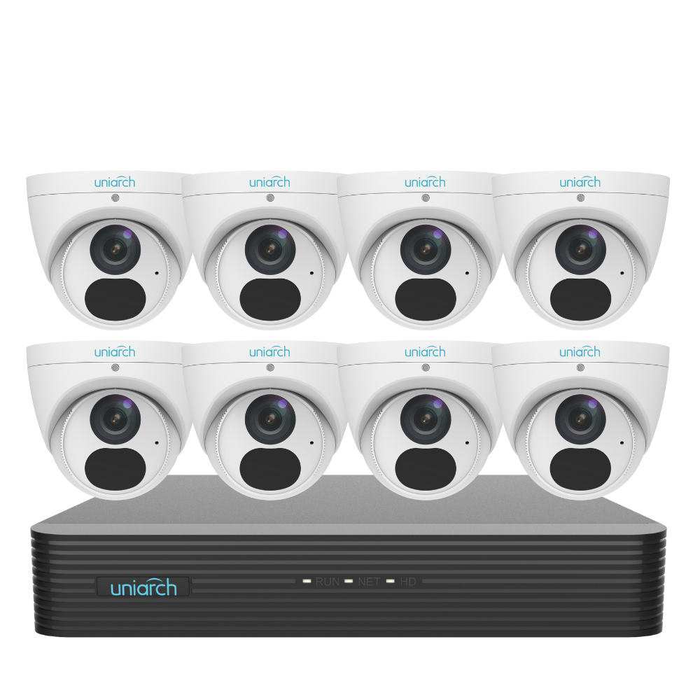 Uniarch 8MP Starlight 8Ch Kit, 16ch NVR Pro Series 4K NVR-216E-P16, Powered by Uniview