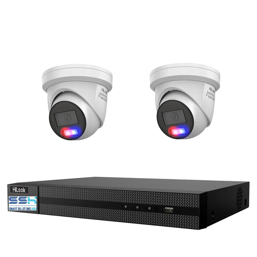 HiLook All-in-One Active Colour Deterrence 4CH CCTV Kit: 2 x IP Active Colour Camera + 4CH NVR