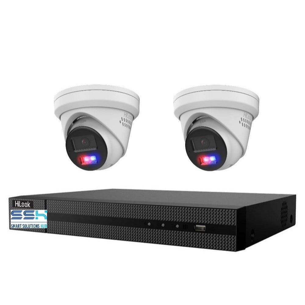 HiLook 4K 8MP All-in-One Active Colour Deterrence 4CH CCTV Kit: 2 x IP Active Colour Camera + 4CH NVR