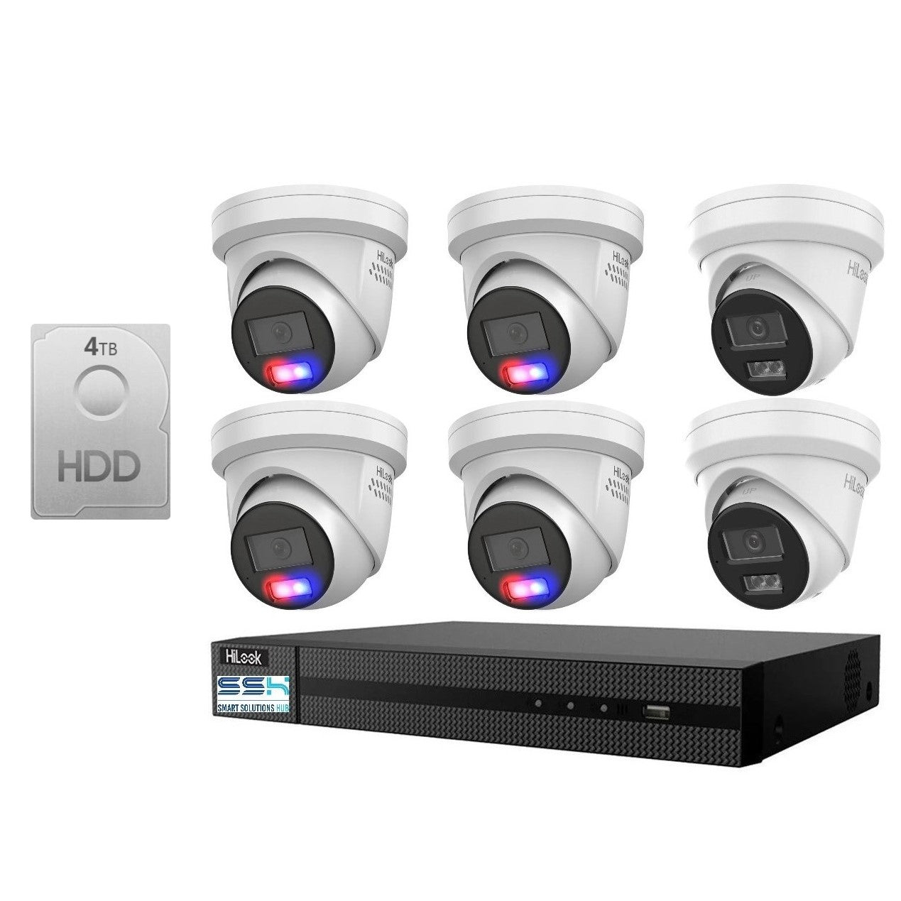 Hikvision Hilook 6MP 4 x T269, 2 x T361 6 Camera Kit - All in one Camera Active Colour Deterrence