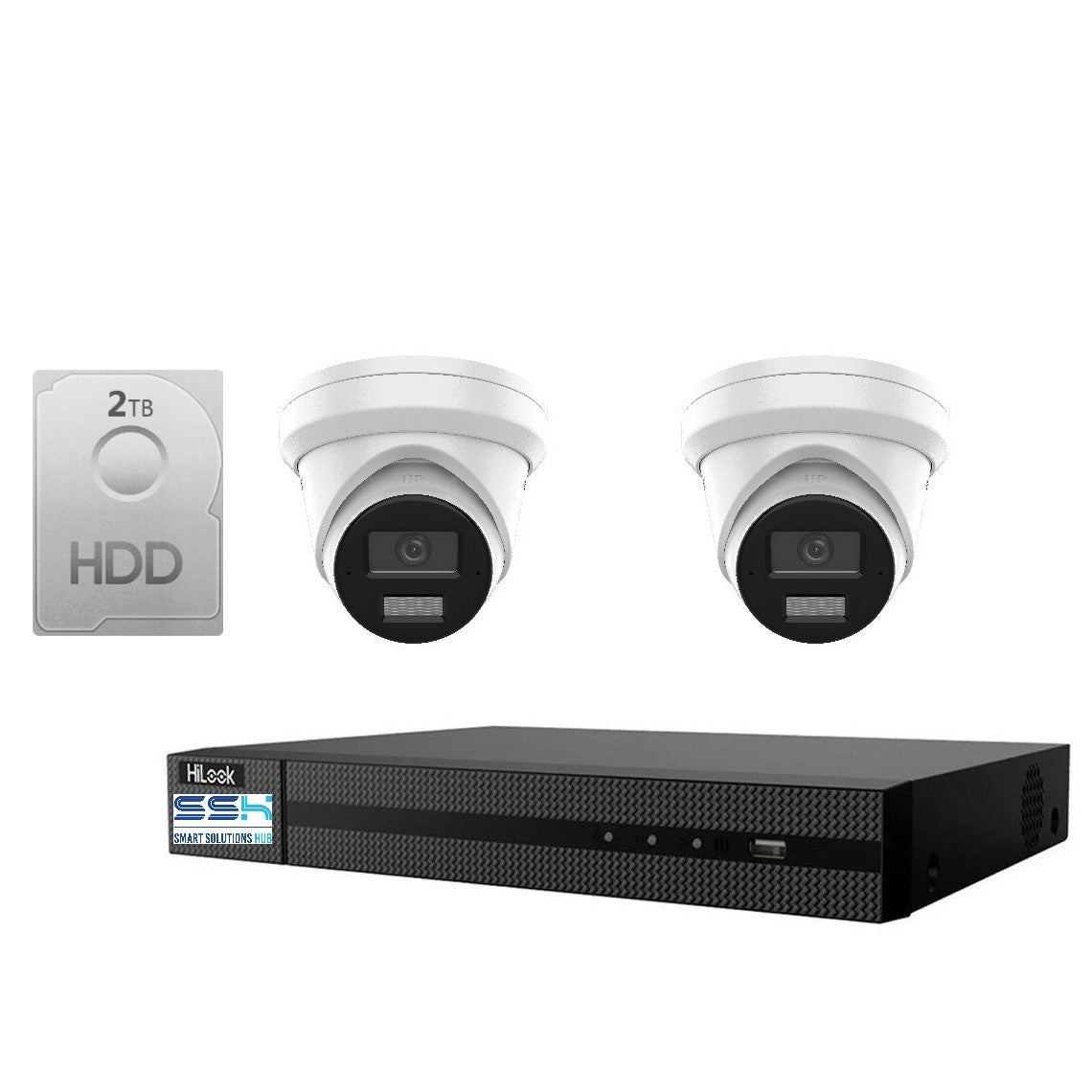 Hikvision HiLook 8MP 4K IntelliSense 4CH CCTV Kit: 2 x IP Turret Cameras + 4CH NVR)