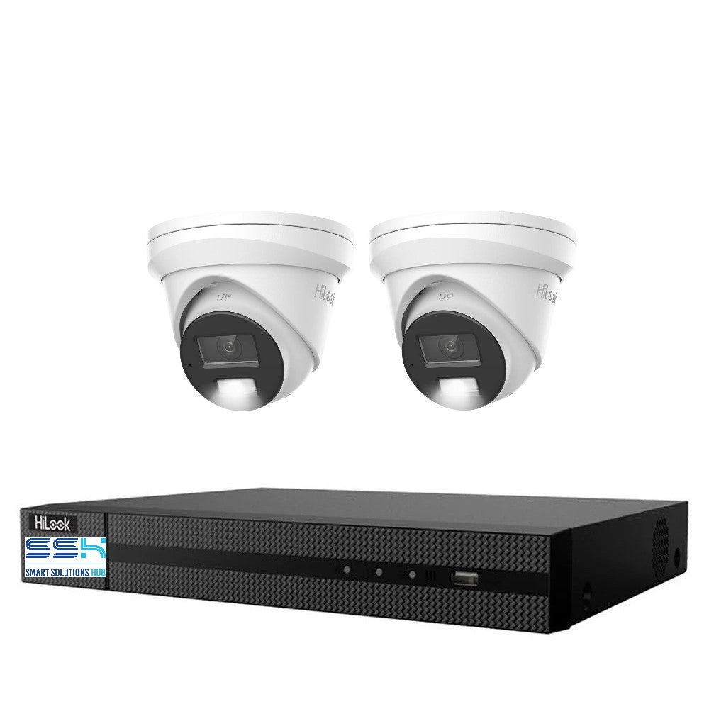 HiLook Pro 6MP Smart Hybrid Light 4CH CCTV Kit: 2 x IP Turret Cameras + 4CH NVR