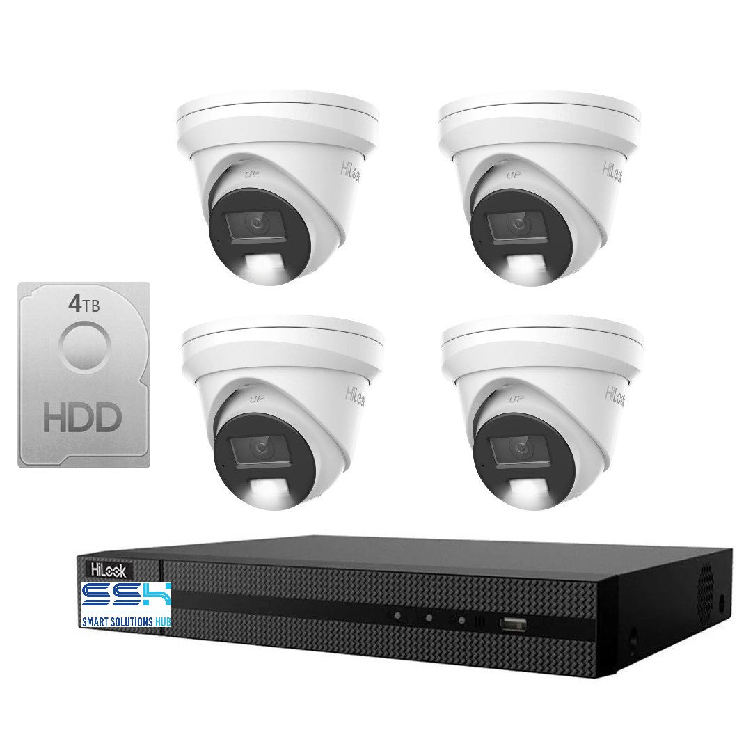 HiLook Pro 6MP Smart Hybrid Light 8CH CCTV Kit: 4 x IP Turret Cameras + 8CH NVR