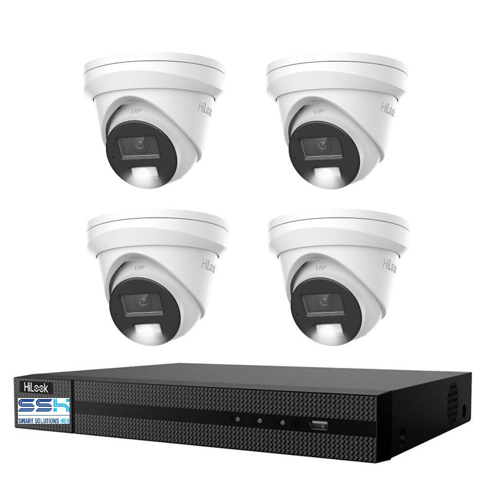 HiLook Pro 6MP Smart Hybrid Light 4CH CCTV Kit: 4 x IP Turret Cameras + 4CH NVR