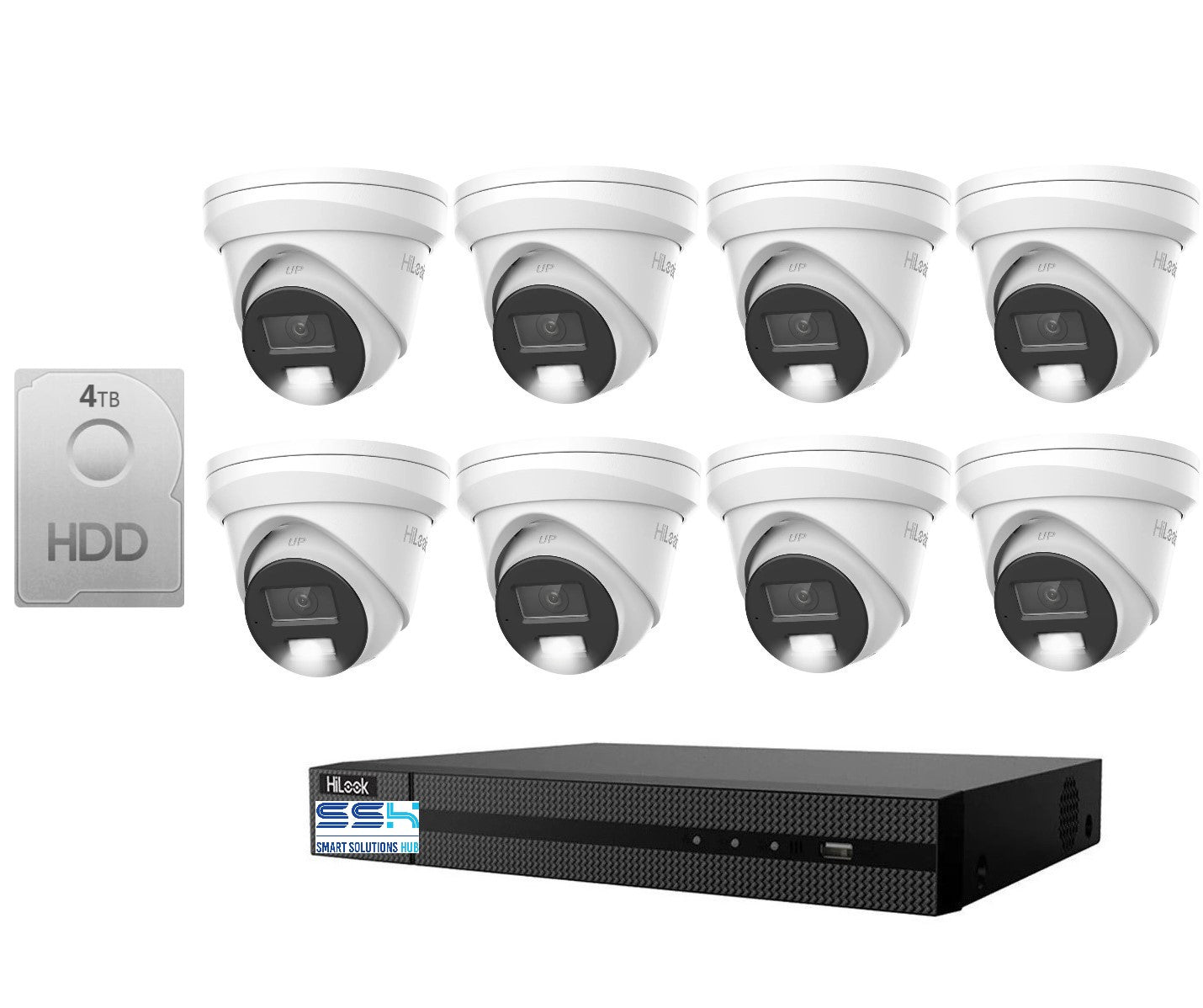 HiLook Pro 6MP Smart Hybrid Light 8CH CCTV Kit: 8 x IP Turret Cameras + 8CH NVR