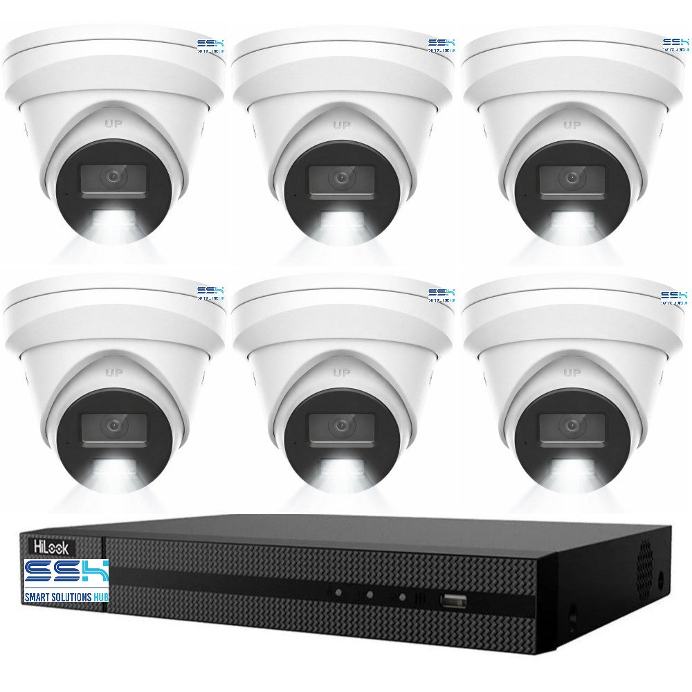 HiLook Pro 8MP 4K Smart Hybrid Light 8CH CCTV Kit: 6 x IP Turret Cameras + 8CH NVR