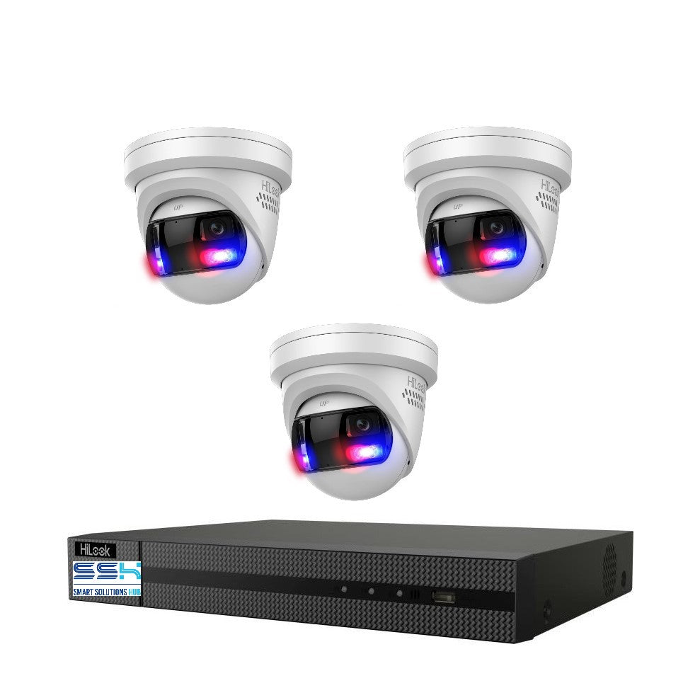 Hikvision HiLook Pro Panoramic 4CH CCTV Kit: 3 x Pro IPC-T289PH-MU/SL + 4CH NVR