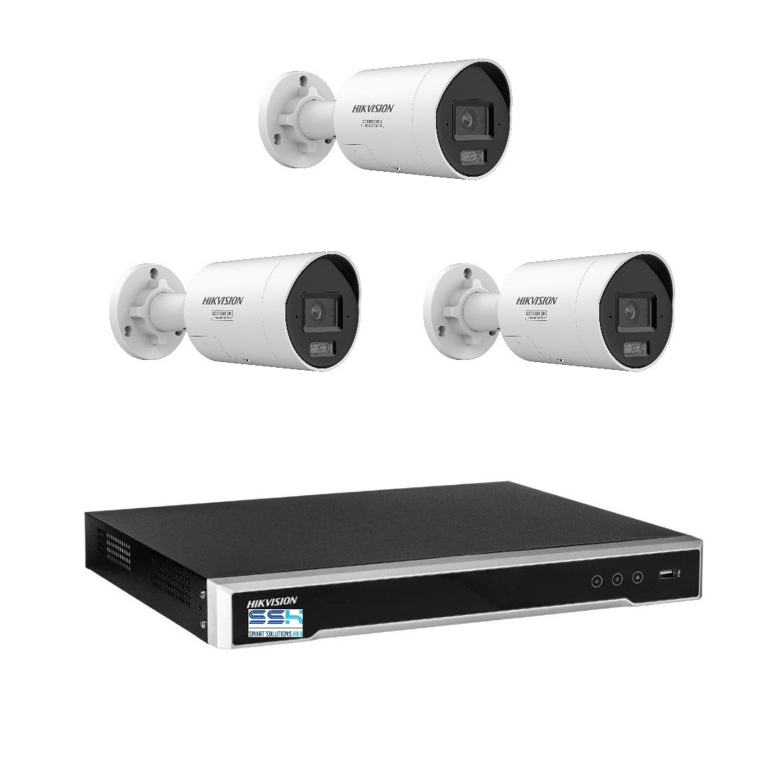 Hikvision 8MP 8K AI Smart Hybrid Light ColorVu 4CH CCTV kit 3 Mini Bullet Siren Strobe+4CH NVR