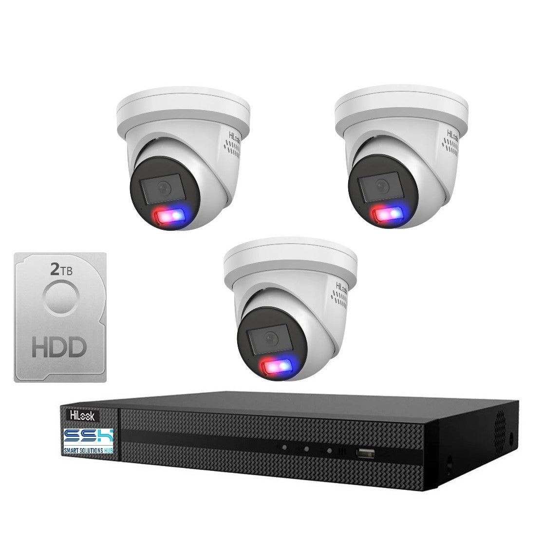 HiLook All-in-One Active Colour Deterrence 4CH CCTV Kit: 3 x IP Active Colour Camera+ 4CH NVR