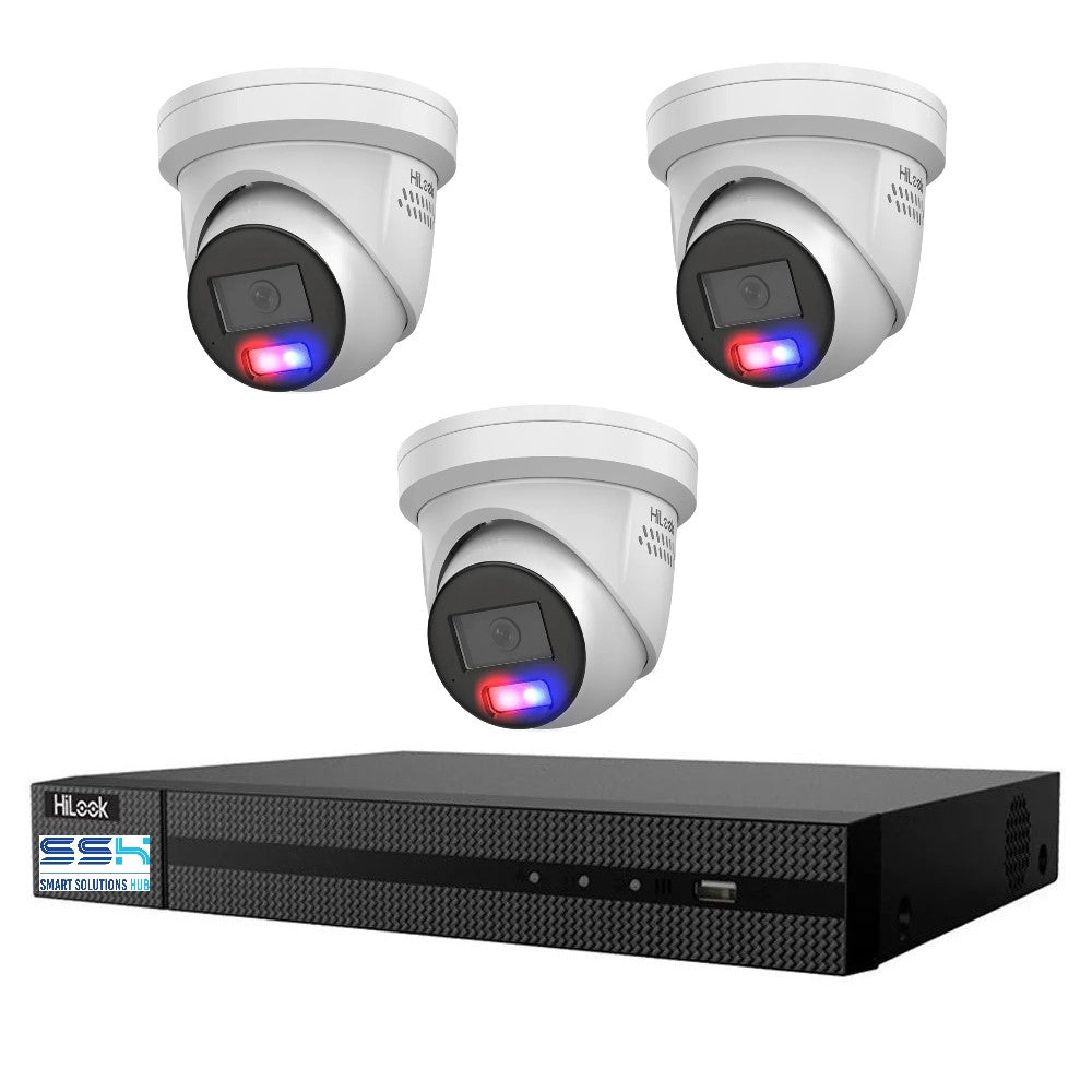 HiLook All-in-One Active Colour Deterrence 4CH CCTV Kit: 3 x IP Active Colour Camera+ 4CH NVR