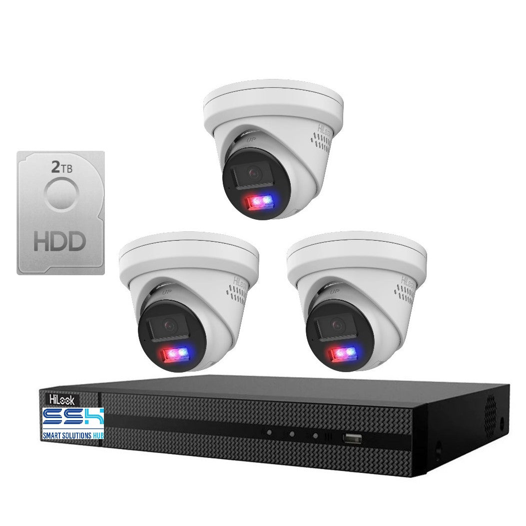 HiLook 4K 8MP All-in-One Active Colour Deterrence 4CH CCTV Kit: 3 x IP Active Colour Camera + 4CH NVR
