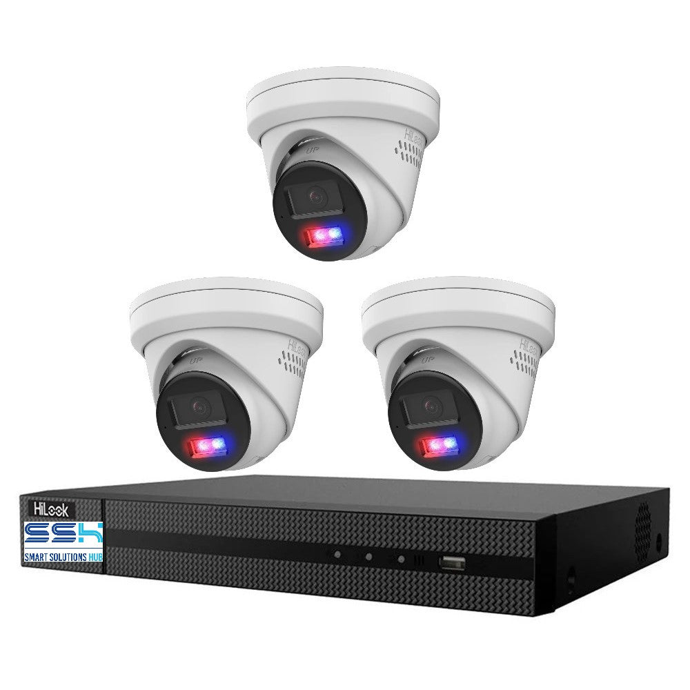 HiLook 4K 8MP All-in-One Active Colour Deterrence 4CH CCTV Kit: 3 x IP Active Colour Camera + 4CH NVR