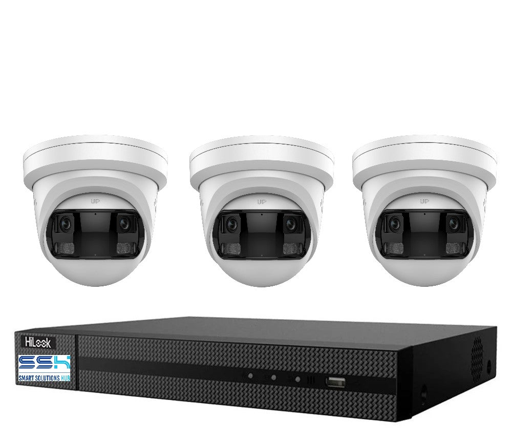 Hikvision HiLook Pro Panoramic 4CH CCTV Kit: 3 x Pro IPC-T289PH-MU/SL + 4CH NVR