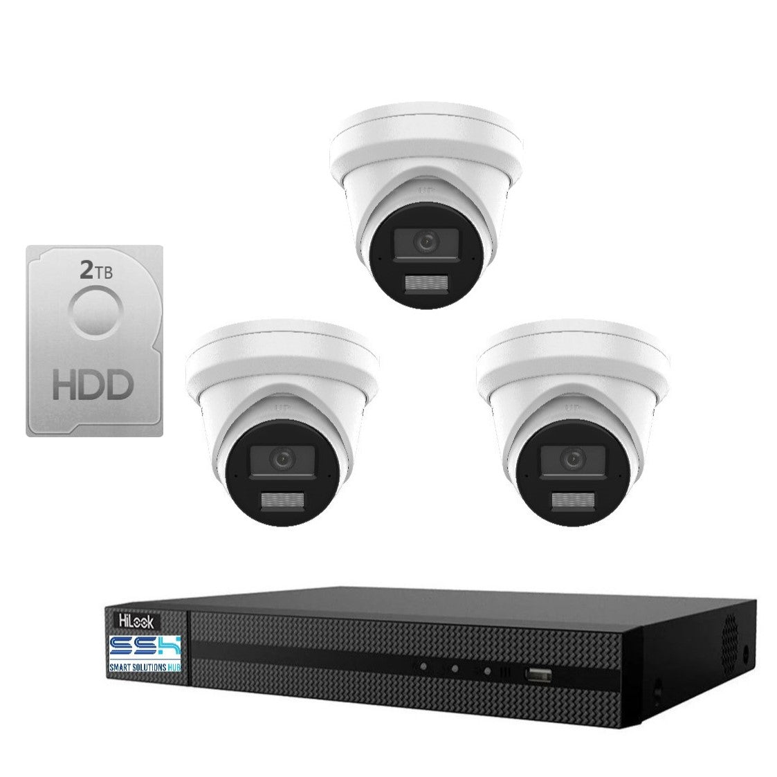 Hikvision HiLook 8MP 4K IntelliSense 4CH CCTV Kit: 3 x IP Turret Cameras + 4CH NVR