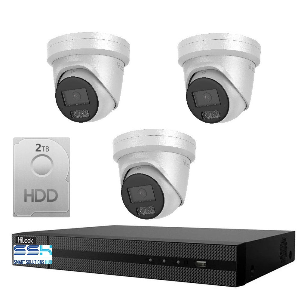 HiLook Hi Color Pro 6MP 4CH CCTV Kit: 3 x IP Hi Color Camera+ 4CH NVR
