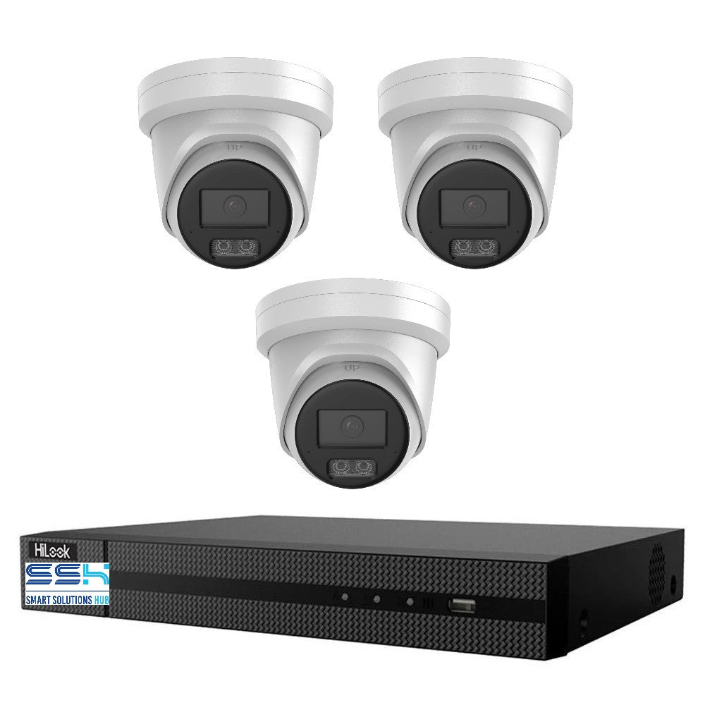 HiLook Hi Color Pro 8MP 4K 4CH CCTV Kit: 3 x IP Hi Color Camera + 4CH NVR