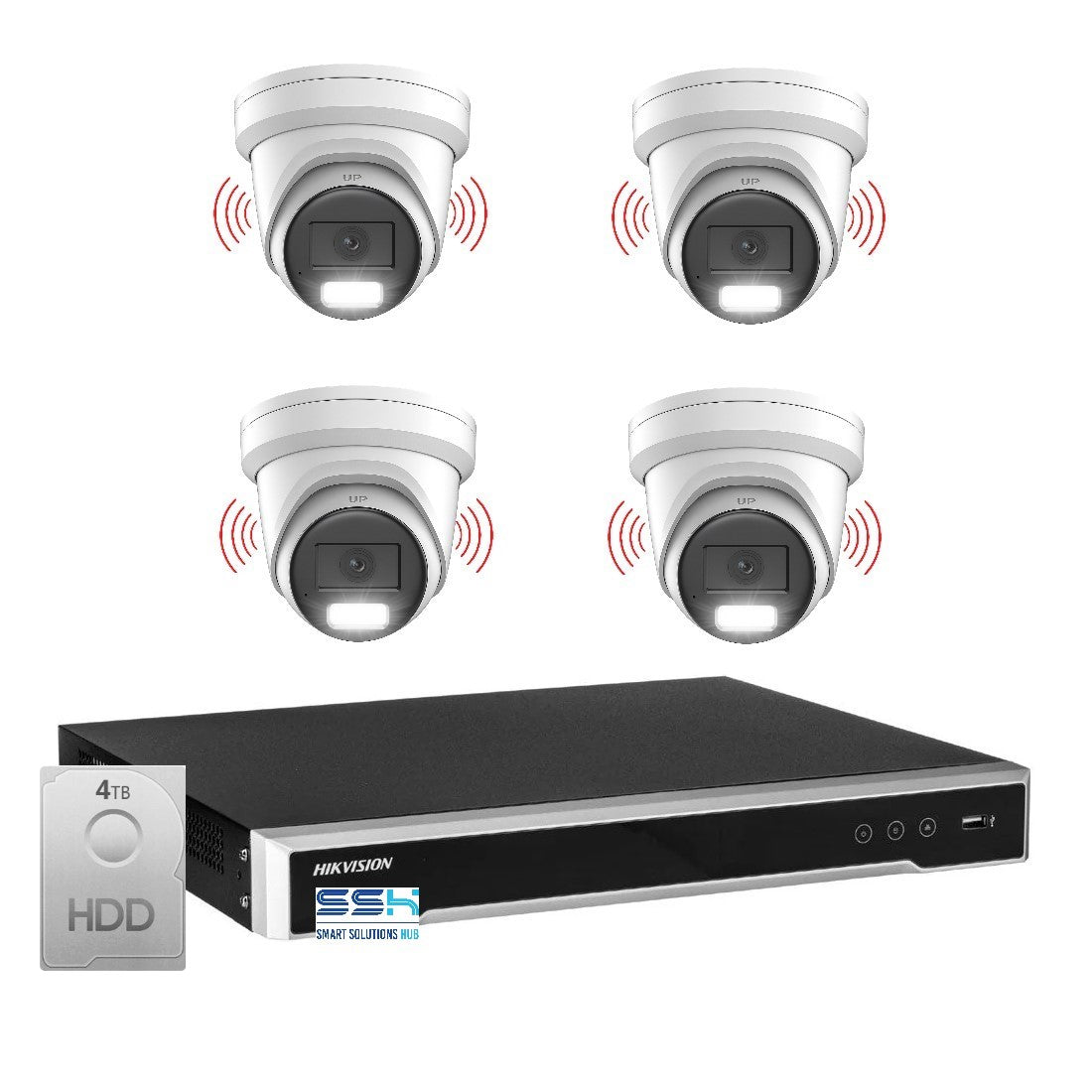 Hikvision 8MP 4K AcuSense 8CH CCTV kit 4 Network Camera with Siren Strobe+8CH NVR