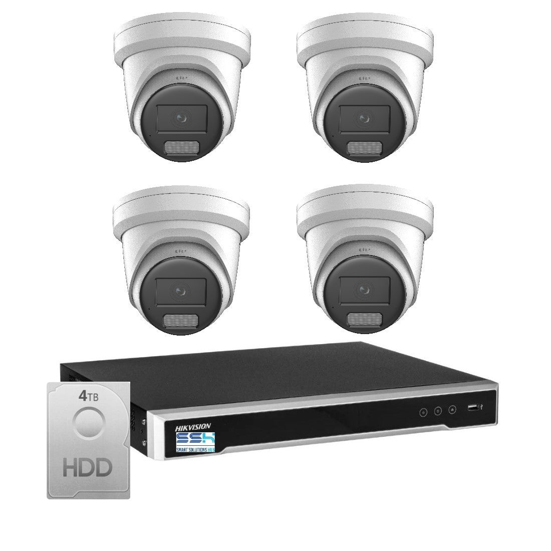 Hikvision 8MP 4K AcuSense 8CH CCTV kit 4 Network Turret Camera+8CH NVR