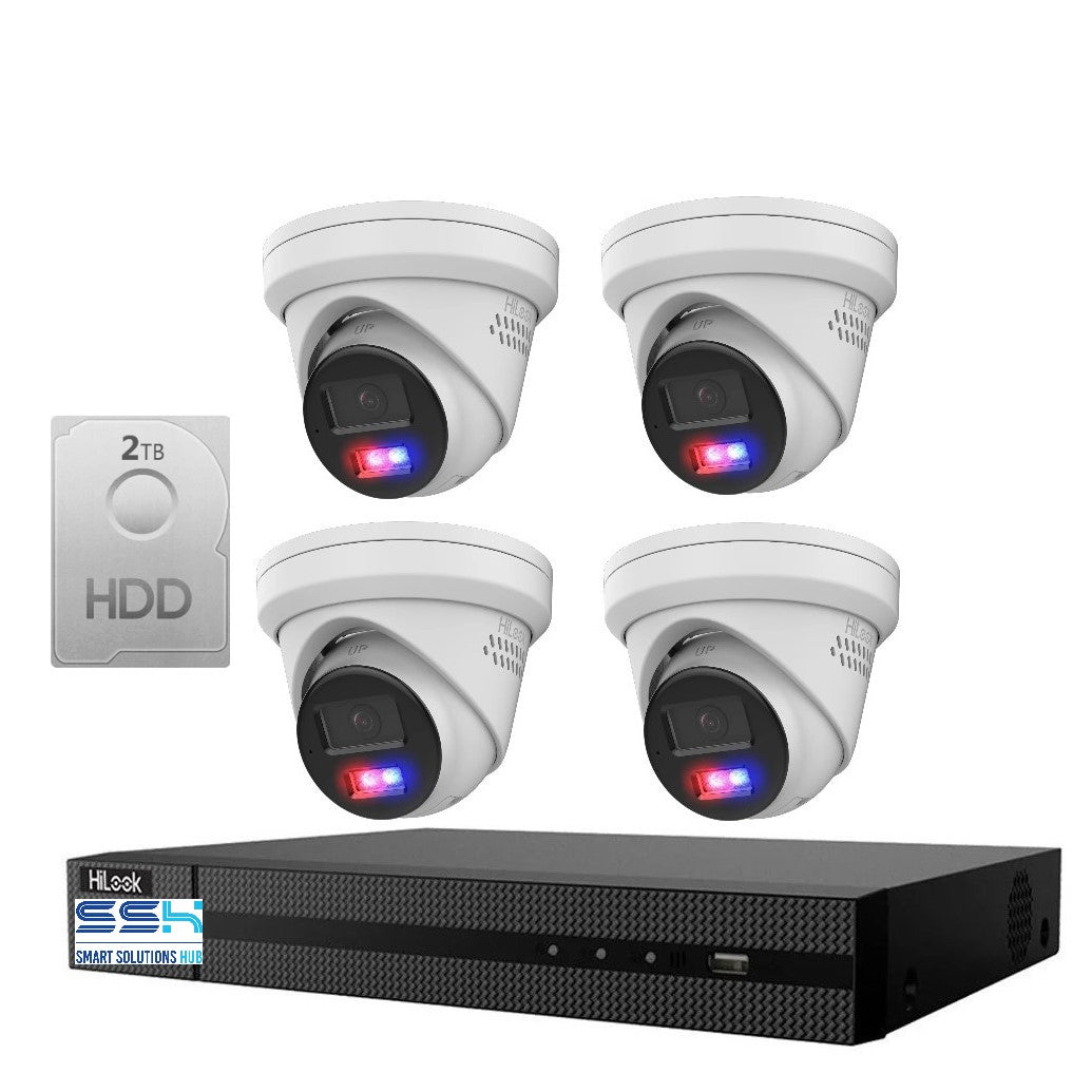 HiLook 4K 8MP All-in-One Active Colour Deterrence 4CH CCTV Kit: 4 x IP Active Colour Camera + 4CH NVR