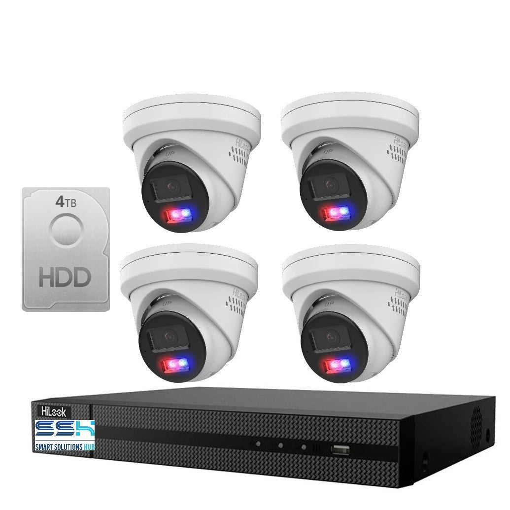 HiLook 4K 8MP All-in-One Active Colour Deterrence 8CH CCTV Kit: 4 x IP Active Colour Camera + 8CH NVR