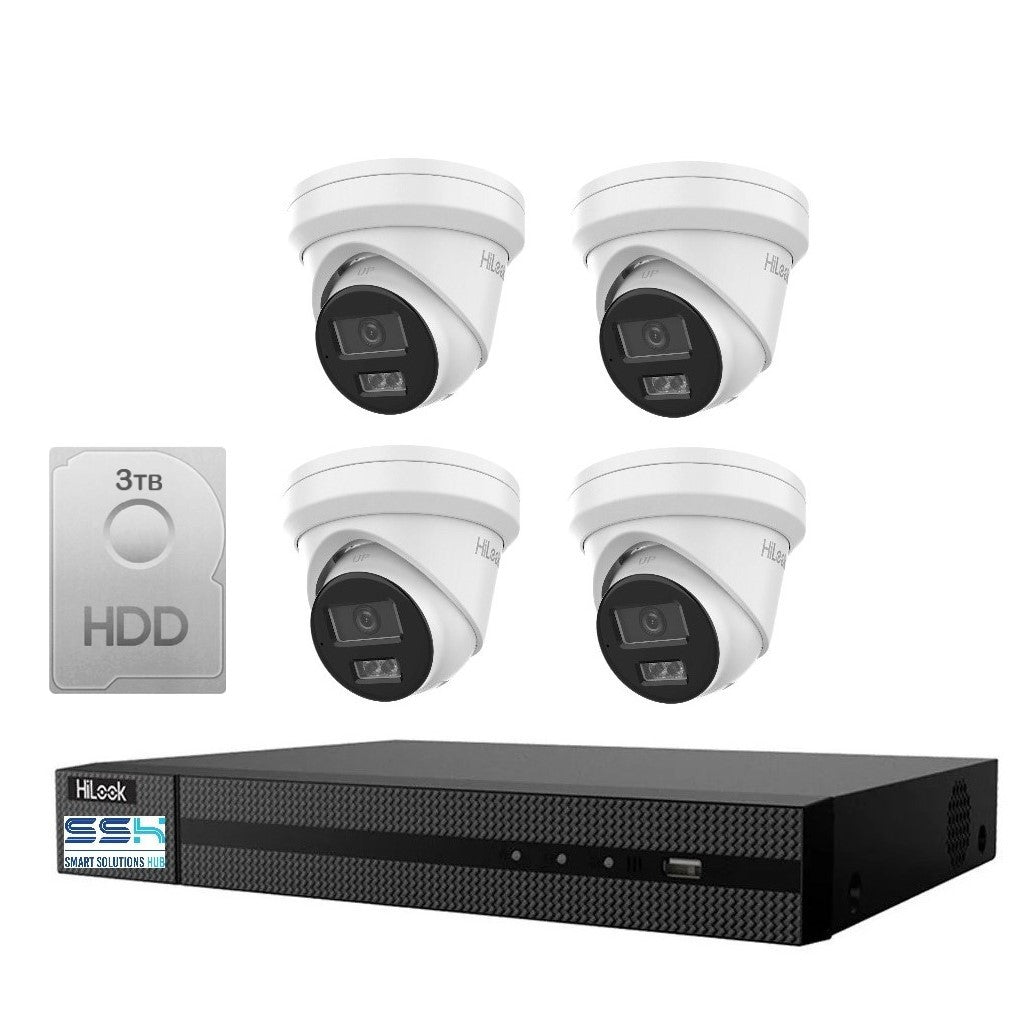Hikvision HiLook 6MP  IntelliSense 4CH CCTV Kit: 4 x IP Turret Cameras + 4CH NVR+3TB HDD