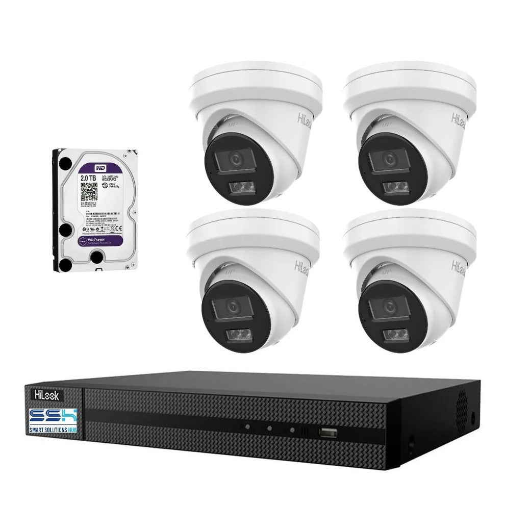Hikvision HiLook 6MP  IntelliSense 4CH CCTV Kit: 4 x IP Turret Cameras + 4CH NVR + 2TB HDD
