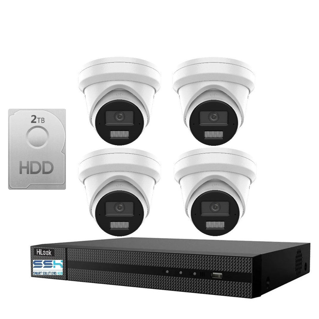 Hikvision HiLook 8MP 4K IntelliSense 4CH CCTV Kit: 4 x IP Turret Cameras + 4CH NVR