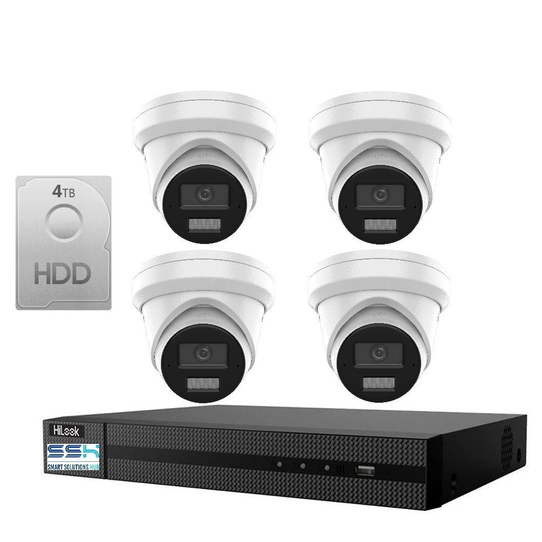 Hikvision HiLook 8MP 4K IntelliSense 8CH CCTV Kit: 4 x IP Turret Cameras + 8CH NVR