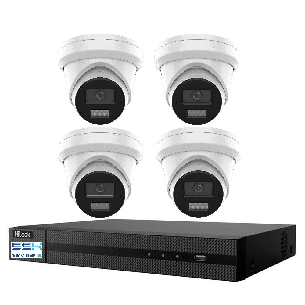 Hikvision HiLook 8MP 4K IntelliSense 4CH CCTV Kit: 4 x IP Turret Cameras + 4CH NVR