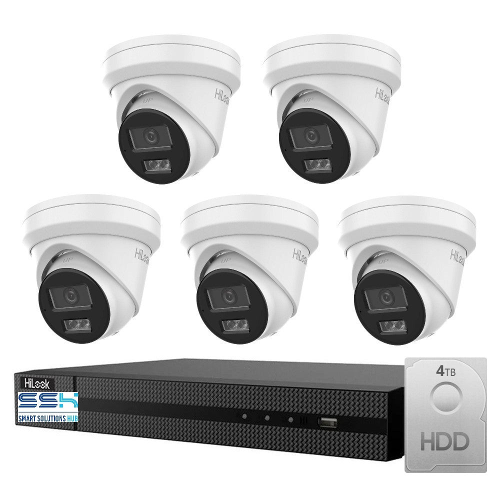 Hikvision HiLook 6MP IntelliSense 8CH CCTV Kit: 5 x IP Turret Cameras + 8CH NVR