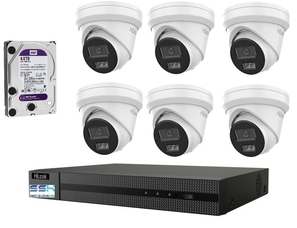 Hikvision HiLook 6MP  IntelliSense 8CH CCTV Kit: 6 x IP Turret Cameras + 8CH NVR +4TB HDD
