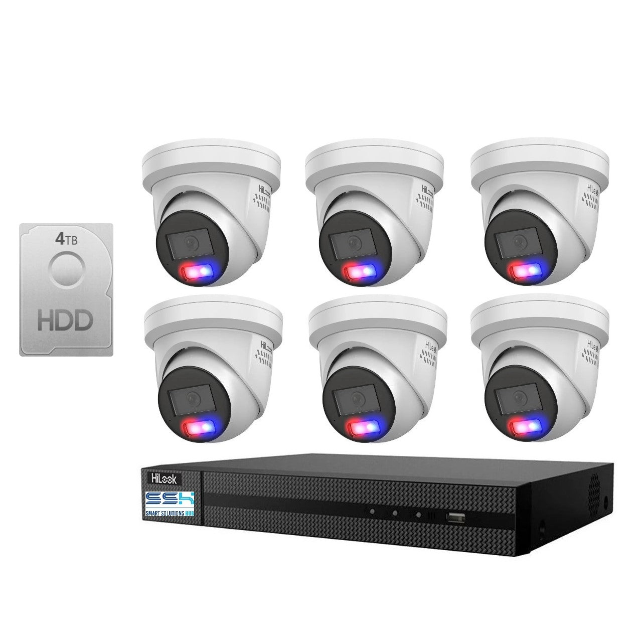 Hikvision HiLook All-in-One Camera with Active Colour Deterrence 8CH CCTV Kit: 6 x IP Active Colour Camera+ 8CH NVR