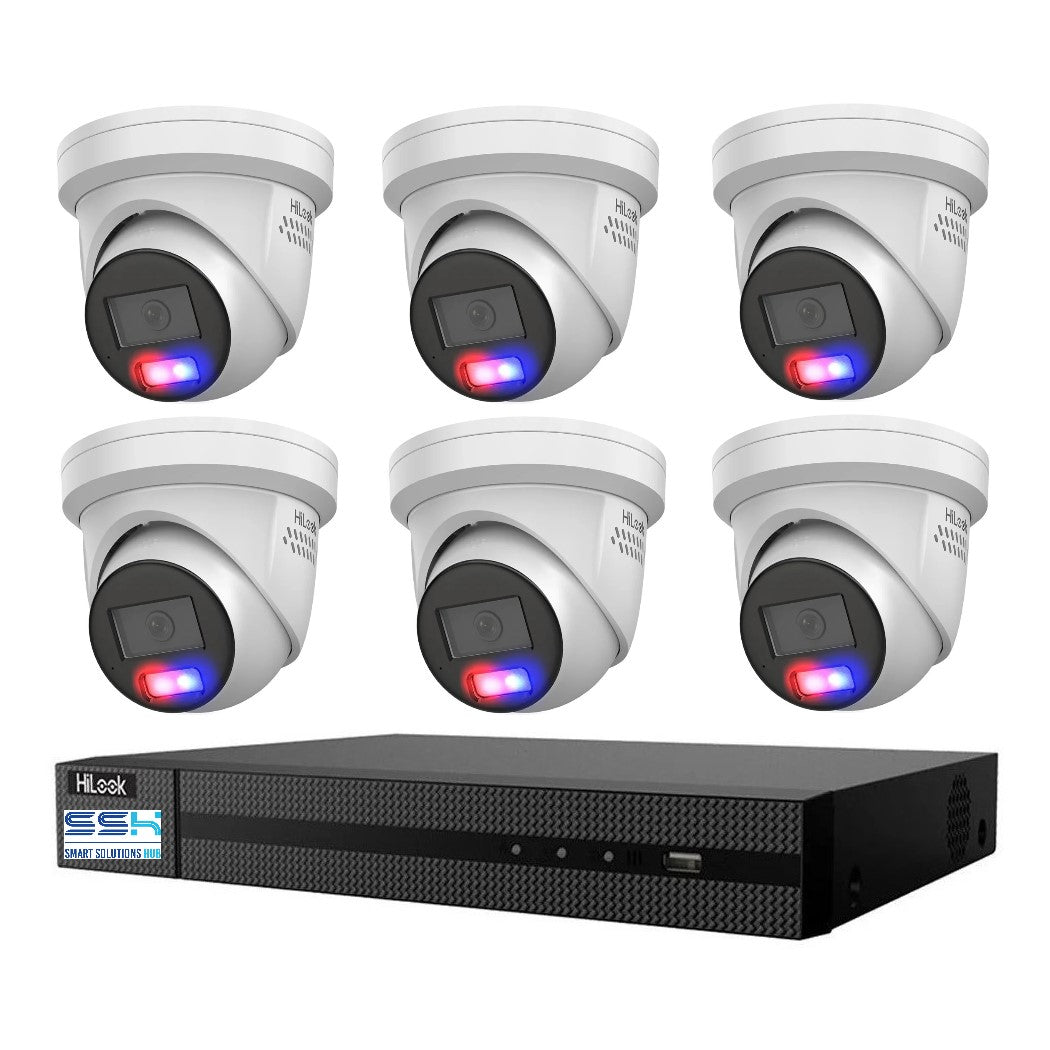 Hikvision HiLook All-in-One Camera with Active Colour Deterrence 8CH CCTV Kit: 6 x IP Active Colour Camera+ 8CH NVR