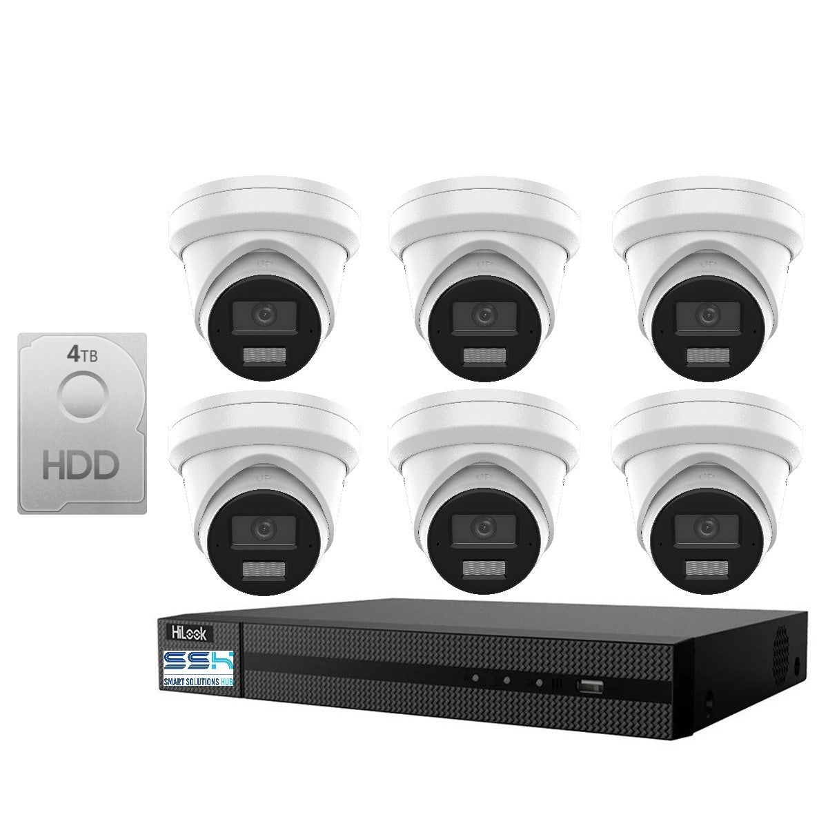 Hikvision HiLook 8MP 4K IntelliSense 8CH CCTV Kit: 6 x IP Turret Cameras + 8CH NVR
