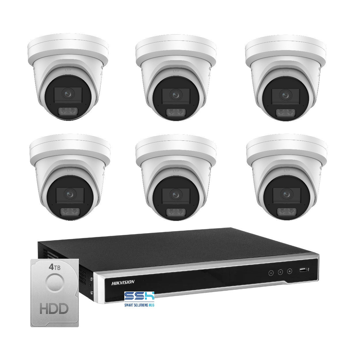 Hikvision 8MP 8K AI Smart Hybrid Light ColorVu 8CH CCTV kit 6 Camera Siren Strobe+8CH NVR