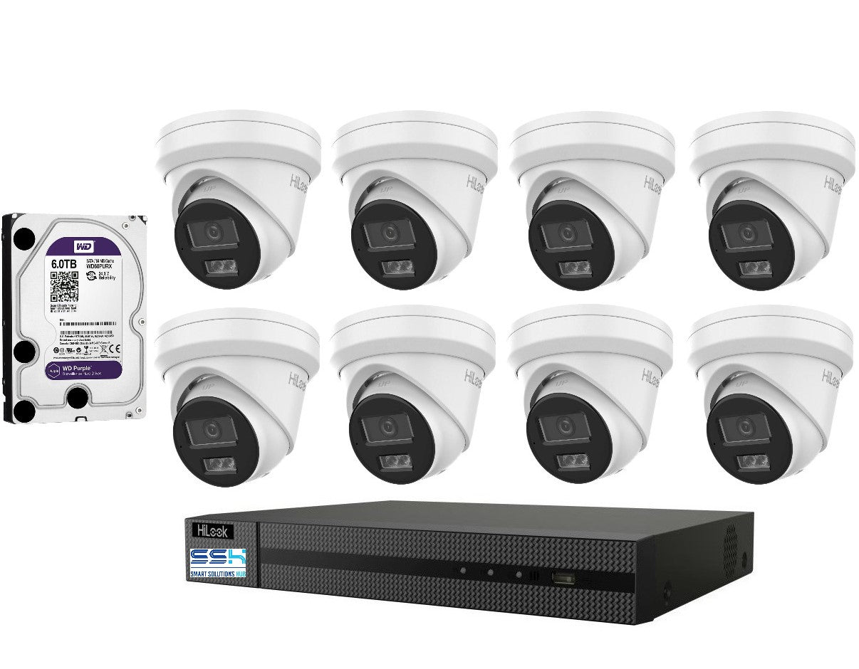 Hikvision HiLook 6MP IntelliSense 8CH CCTV Kit: 8 x IP Turret Cameras + 8CH NVR+6TB HDD