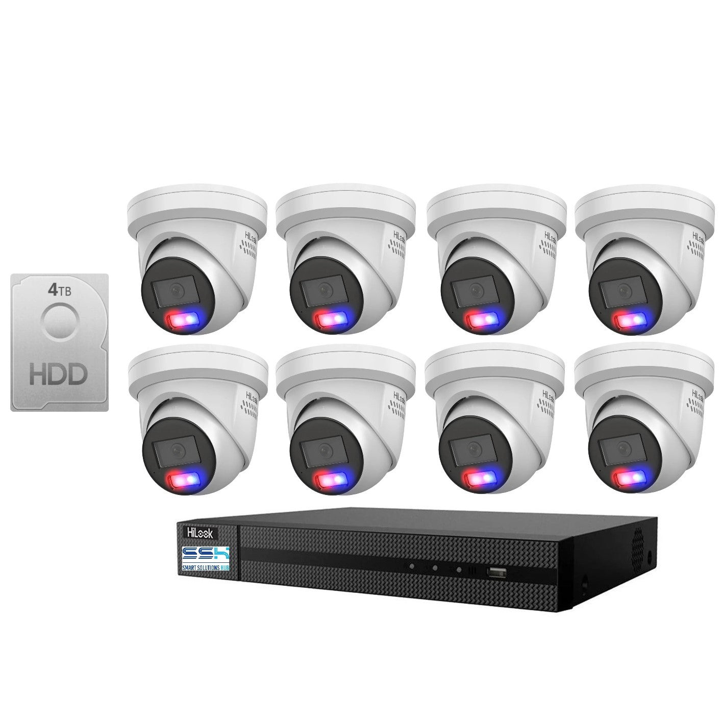 Hikvision HiLook All-in-One Camera with Active Colour Deterrence 8CH CCTV Kit: 8 x IP Active Colour Camera + 8CH NVR