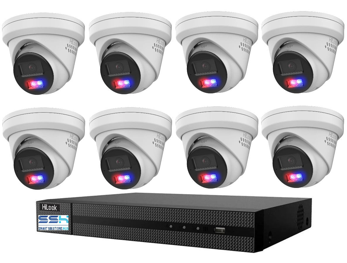 Hikvision HiLook All-in-One Camera with Active Colour Deterrence 8CH CCTV Kit: 8 x IP Active Colour Camera+ 8CH NVR