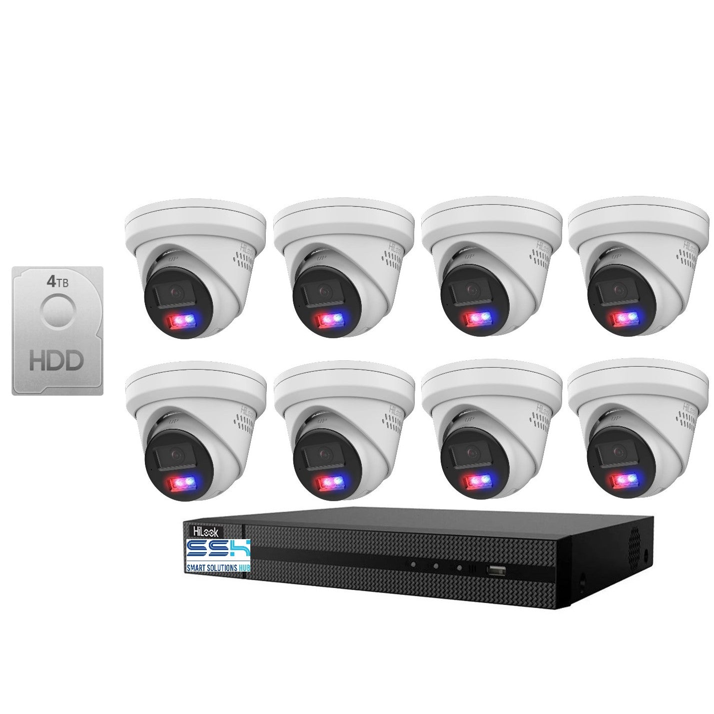 HiLook 4K 8MP All-in-One Active Colour Deterrence 8CH CCTV Kit: 8 x IP Active Colour Camera + 8CH NVR