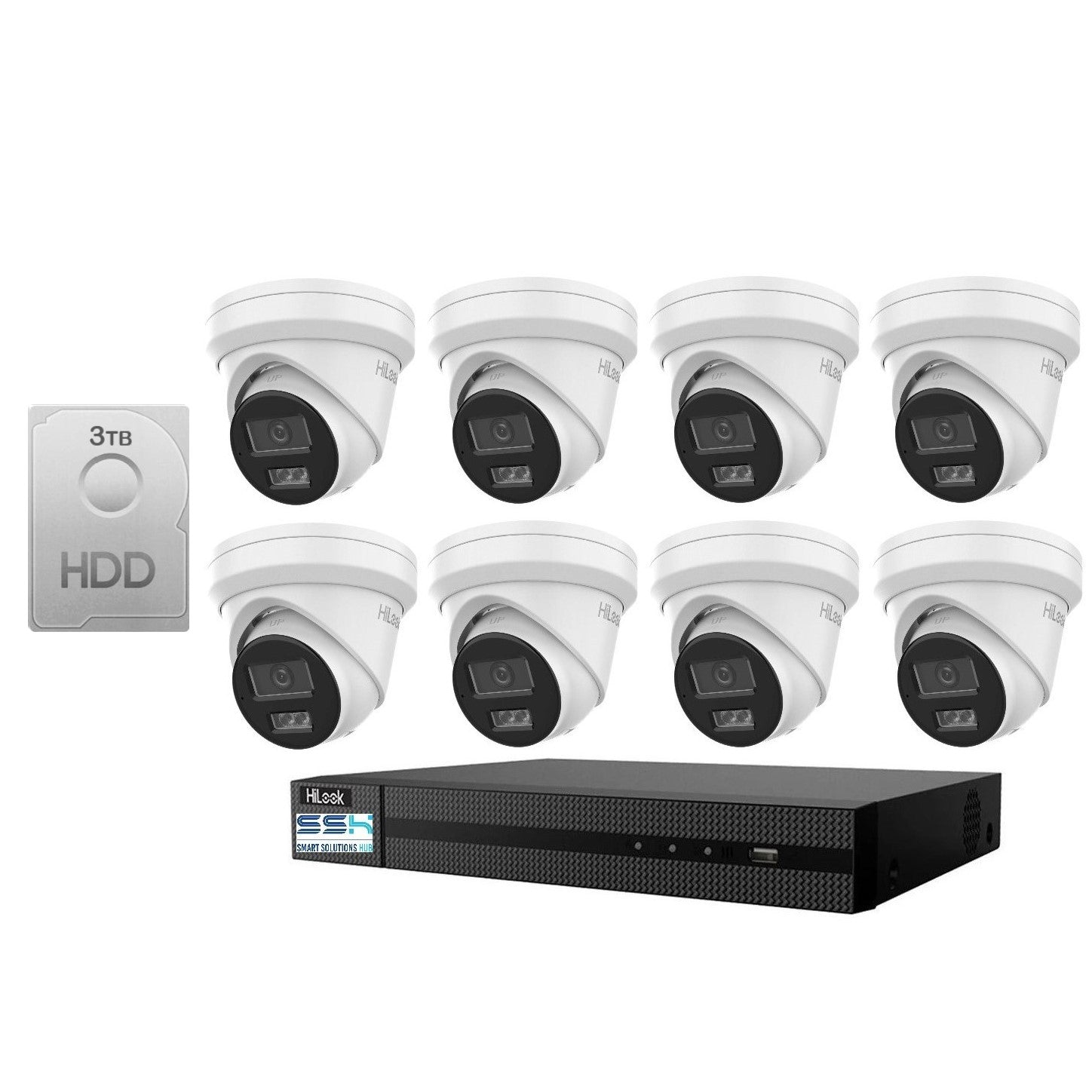 Hikvision HiLook 6MP IntelliSense 8CH CCTV Kit: 8 x IP Turret Cameras + 8CH NVR+3TB HDD