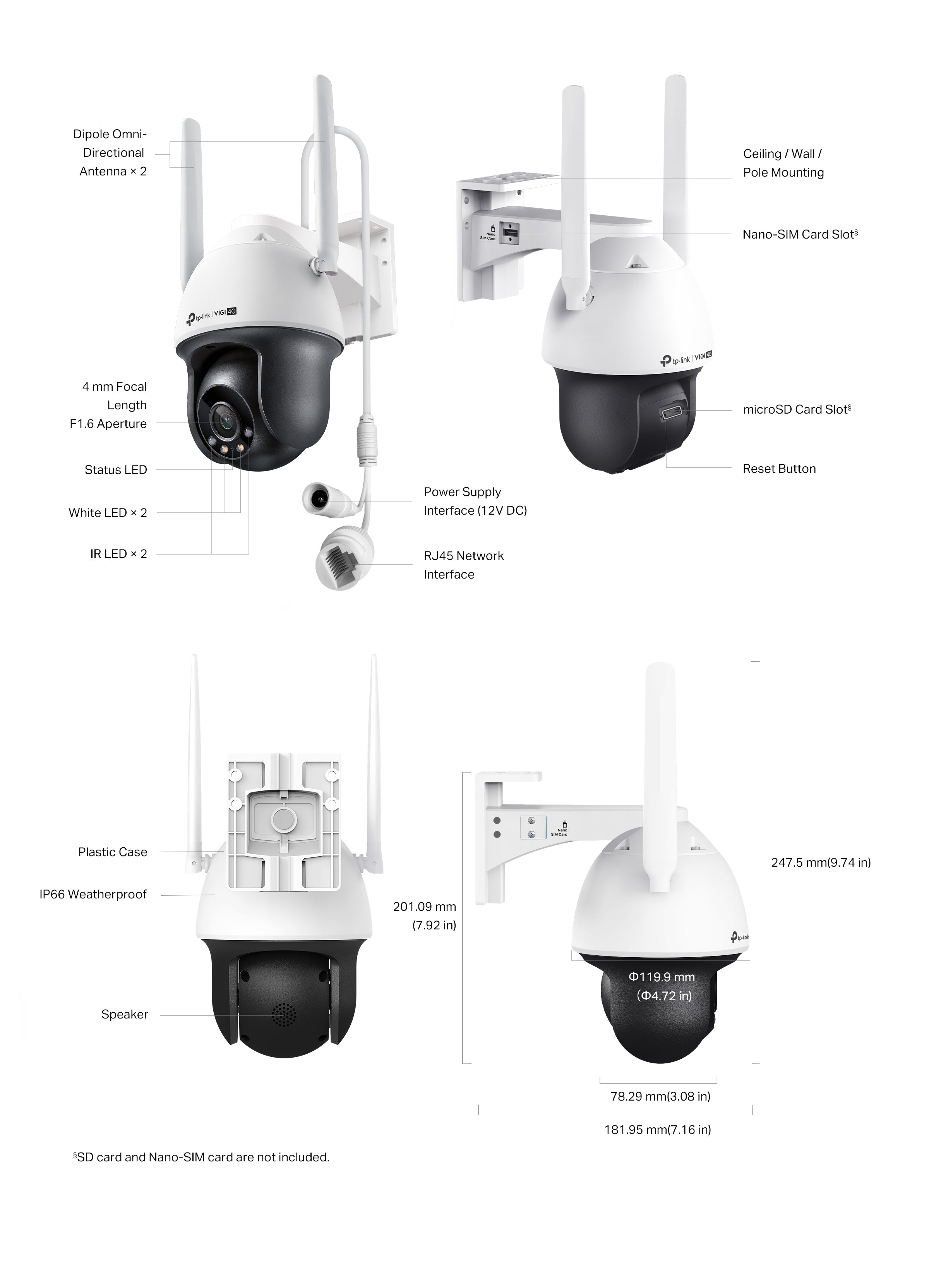 TP-Link VIGI C540-4G 4MP Outdoor Full-Colour 4G Pan Tilt Network Camera